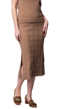 Sabrina Square Pattern Midi Straight Skirt; Mocha