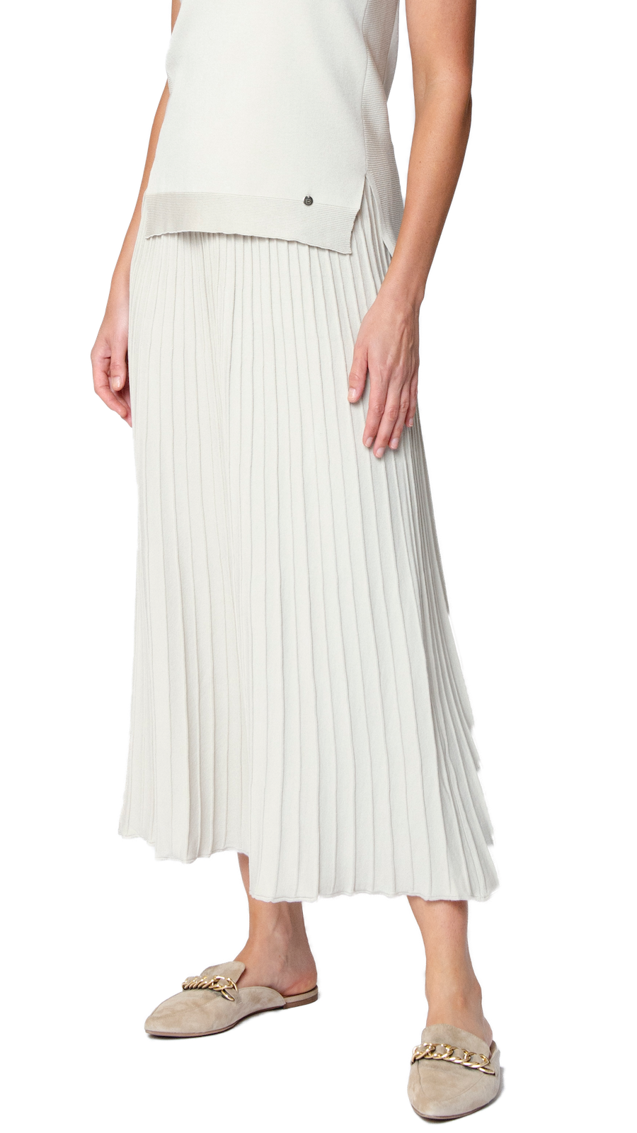 Geraldina Pleated-Knit Maxi Skirt; Beige