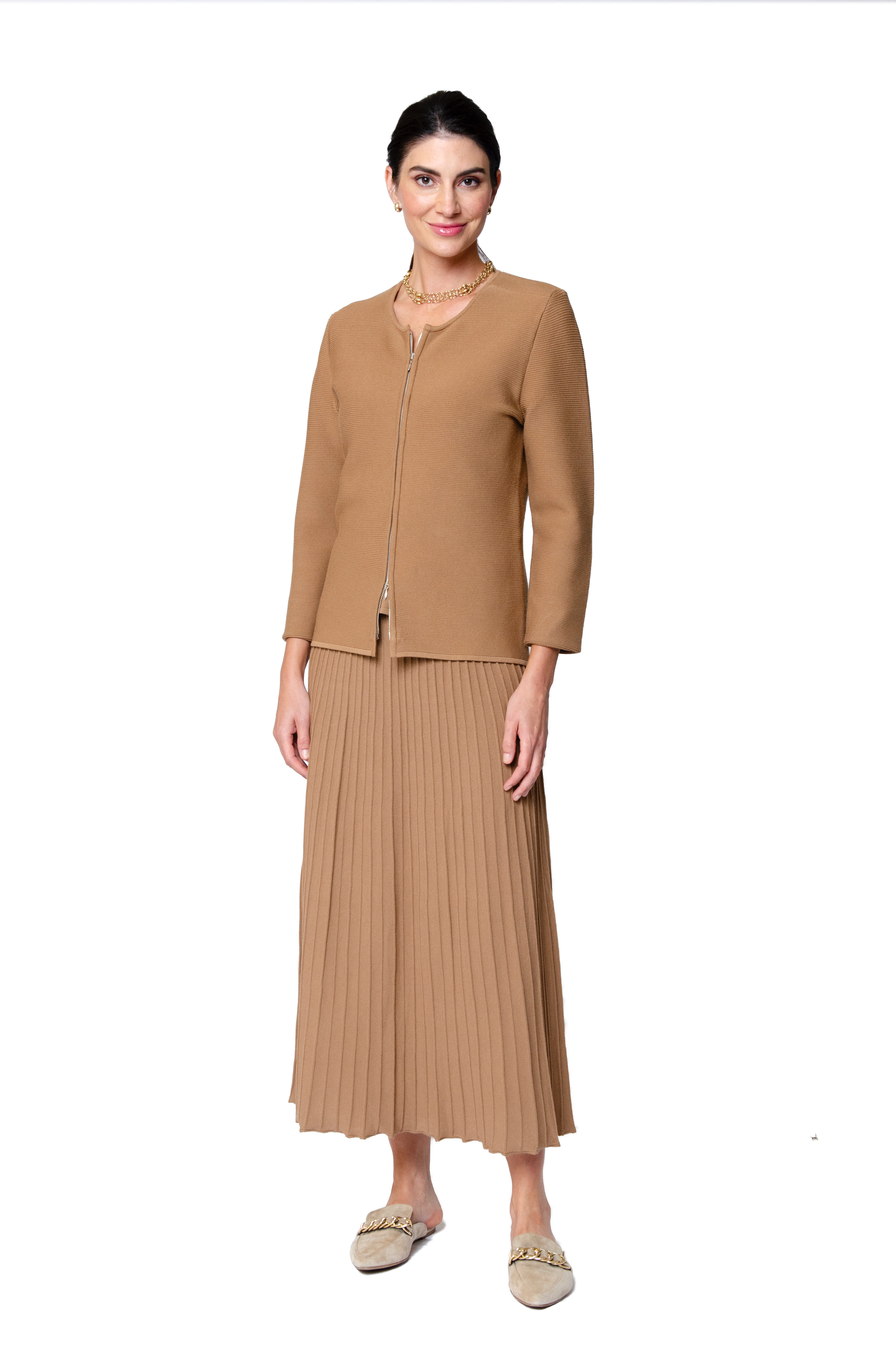 Geraldina Pleated-Knit Maxi Skirt; Mocha