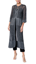 Arianna Shimmery Mesh-Knit Duster / Coat ; Silver Black