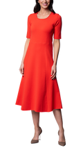 Nora Milano Knit Short Sleeved Fit-And-Flare Midi Dress; Bright Orange