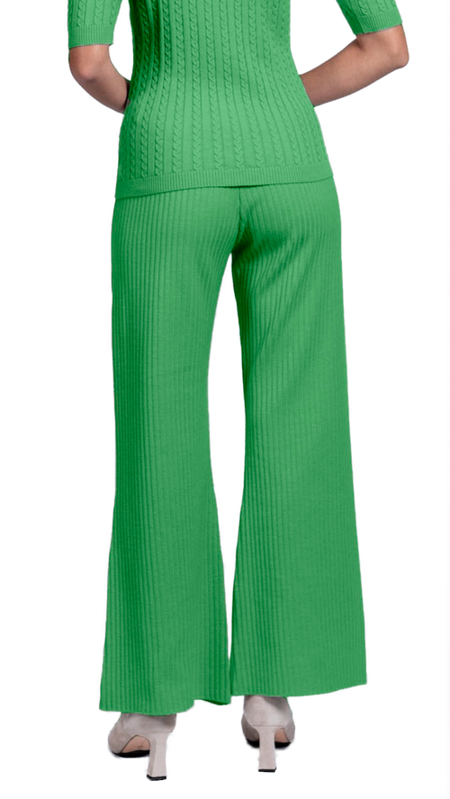 Camilla Rib-Knit Wide Leg Pants; Green