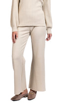 Camilla Rib-Knit Wide Leg Pants; Beige Melange