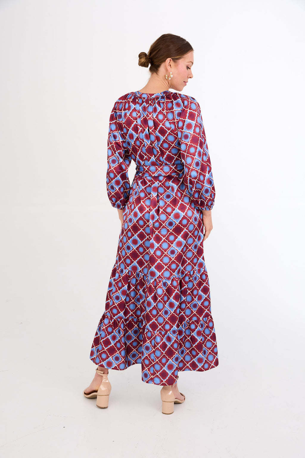 Elise Dress Burgundy Sunburst Satin