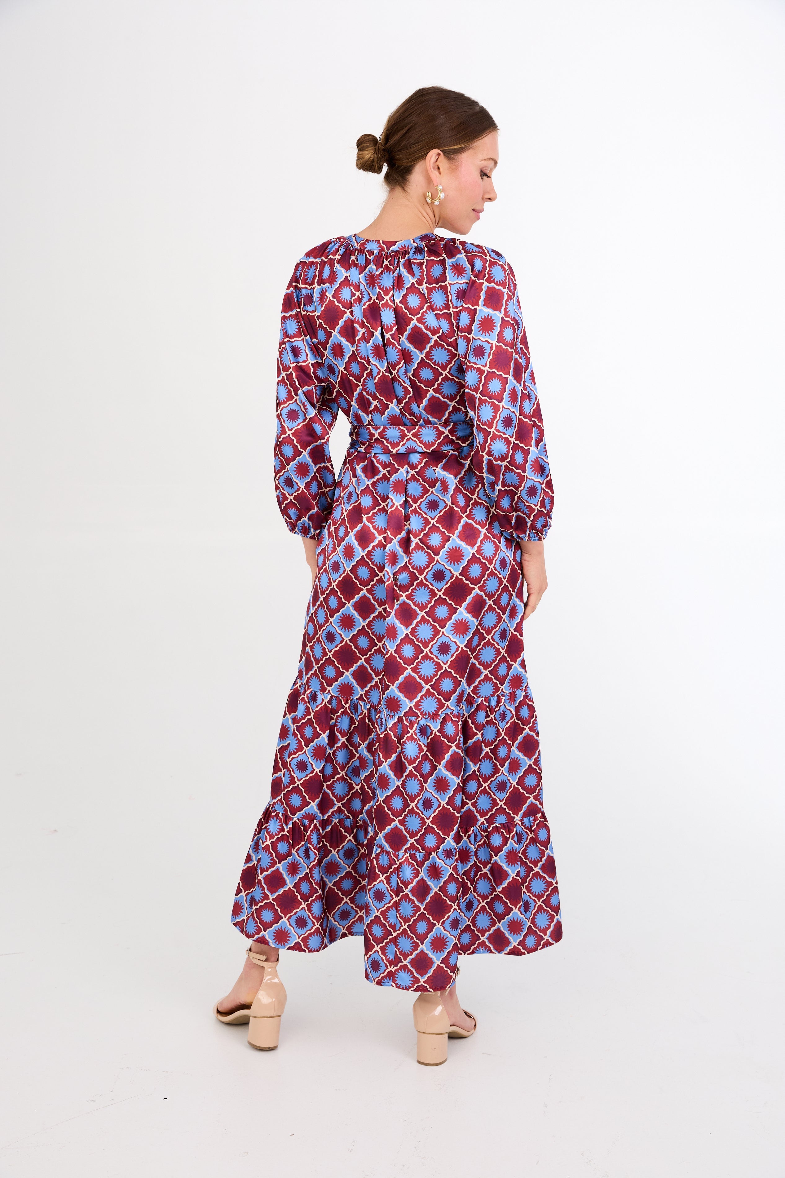 Elise Dress Burgundy Sunburst Satin