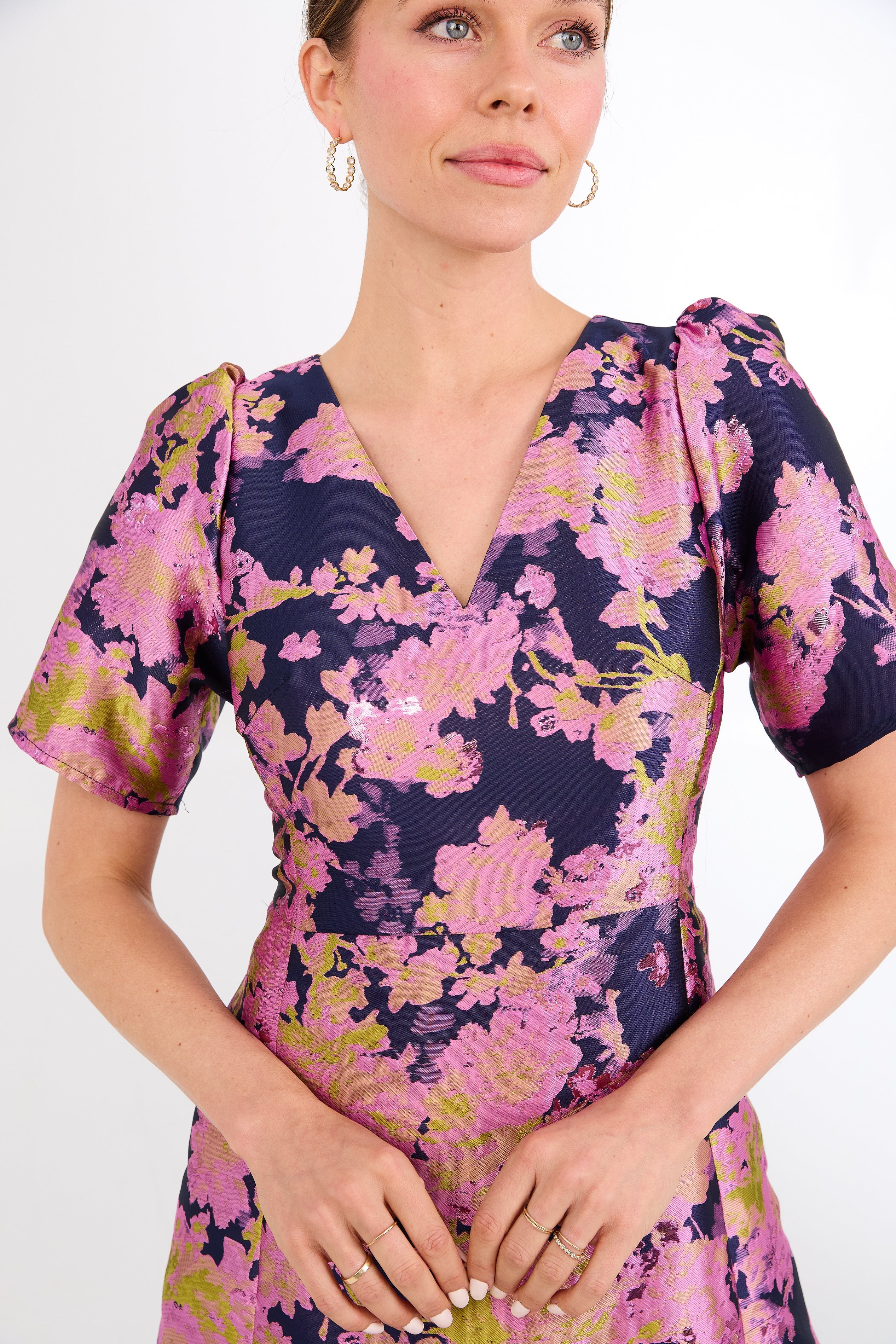 Arden Gown Navy Abstract Brocade