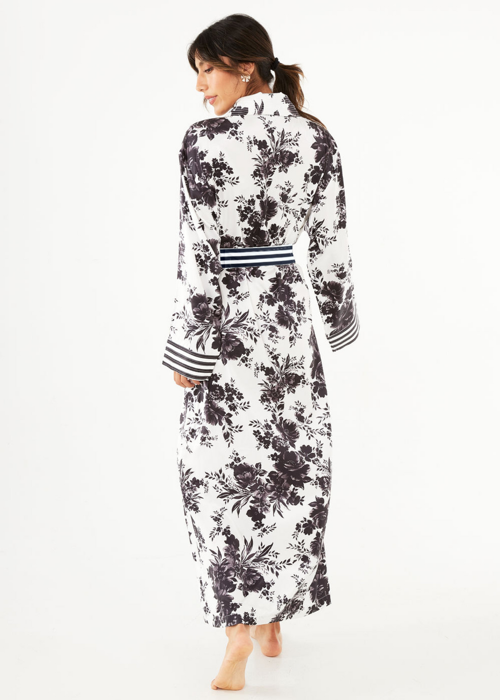 Bridget Robe Black and White Rose Chintz Satin