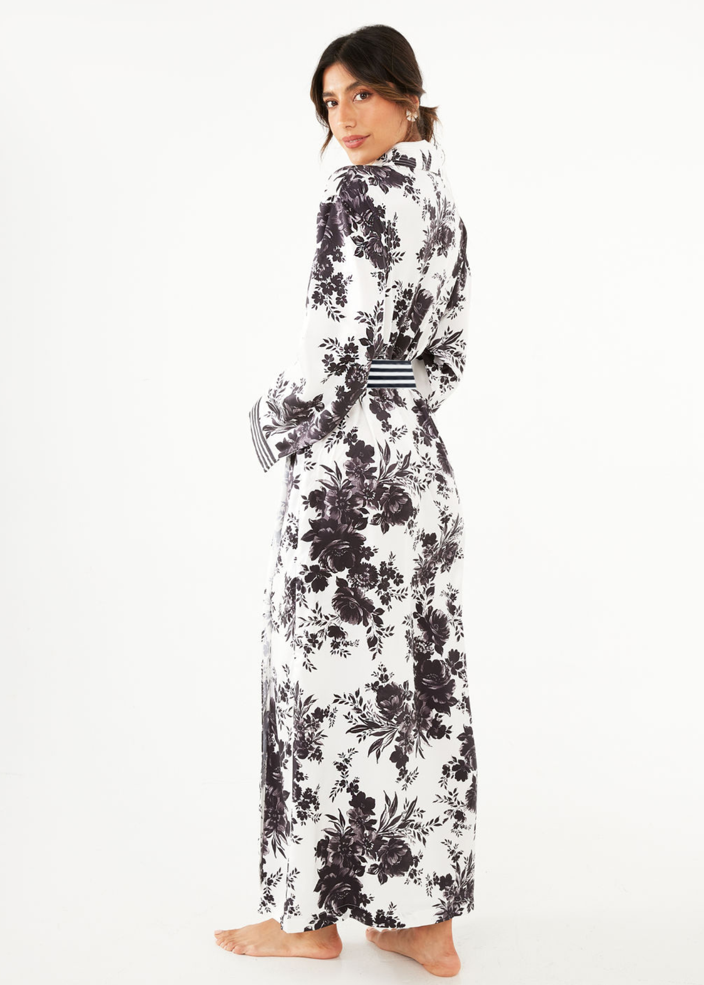 Bridget Robe Black and White Rose Chintz Satin