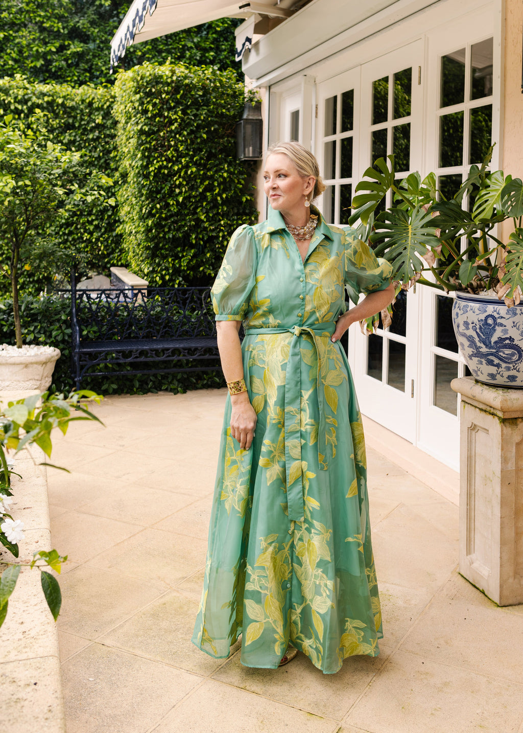 Charlotte Gown Teal Leaf Organza