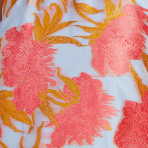 Camille Gown Hot Coral Pansy Vine Organza