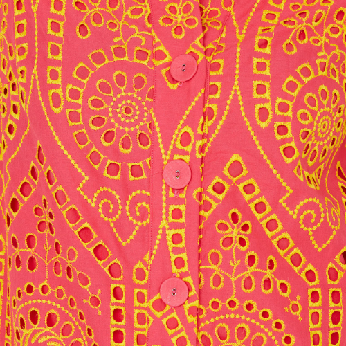 Katie Dress Coral and Yellow Eyelet