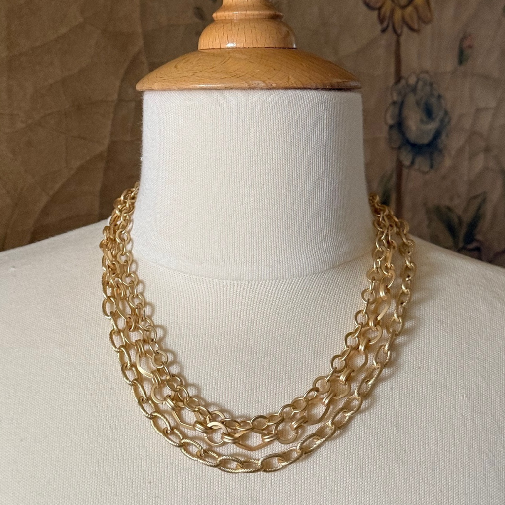 Matte Gold 3-Strand Mixed Chain Necklace
