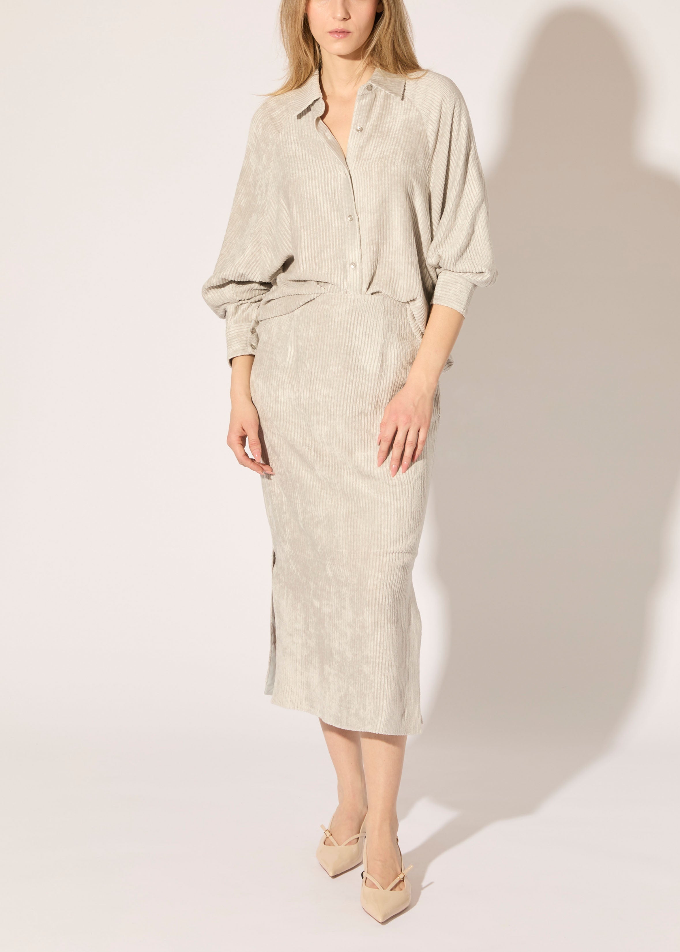 Corded Viscose Midi Skirt
