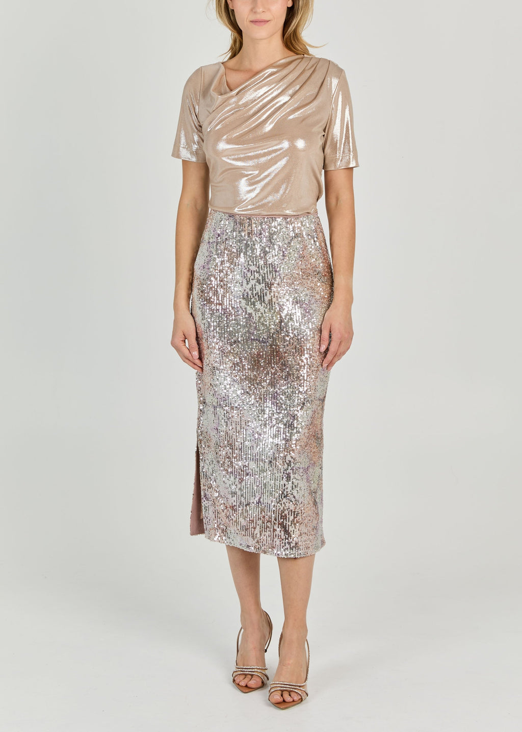 FOILED JERSEY ASYMMETRIC TOP