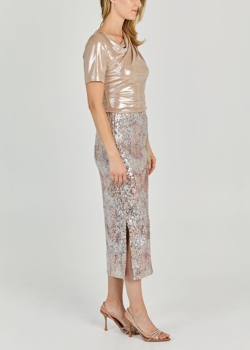 FOILED JERSEY ASYMMETRIC TOP