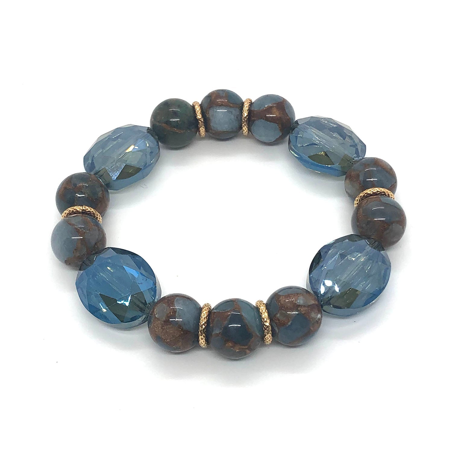 Teal Composite Quartz And Labradorite Color Oval Crystal Stretch Bracelet