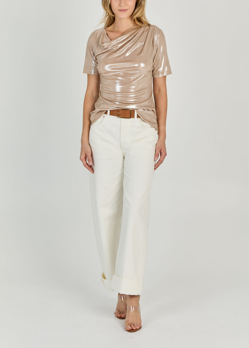 FOILED JERSEY ASYMMETRIC TOP