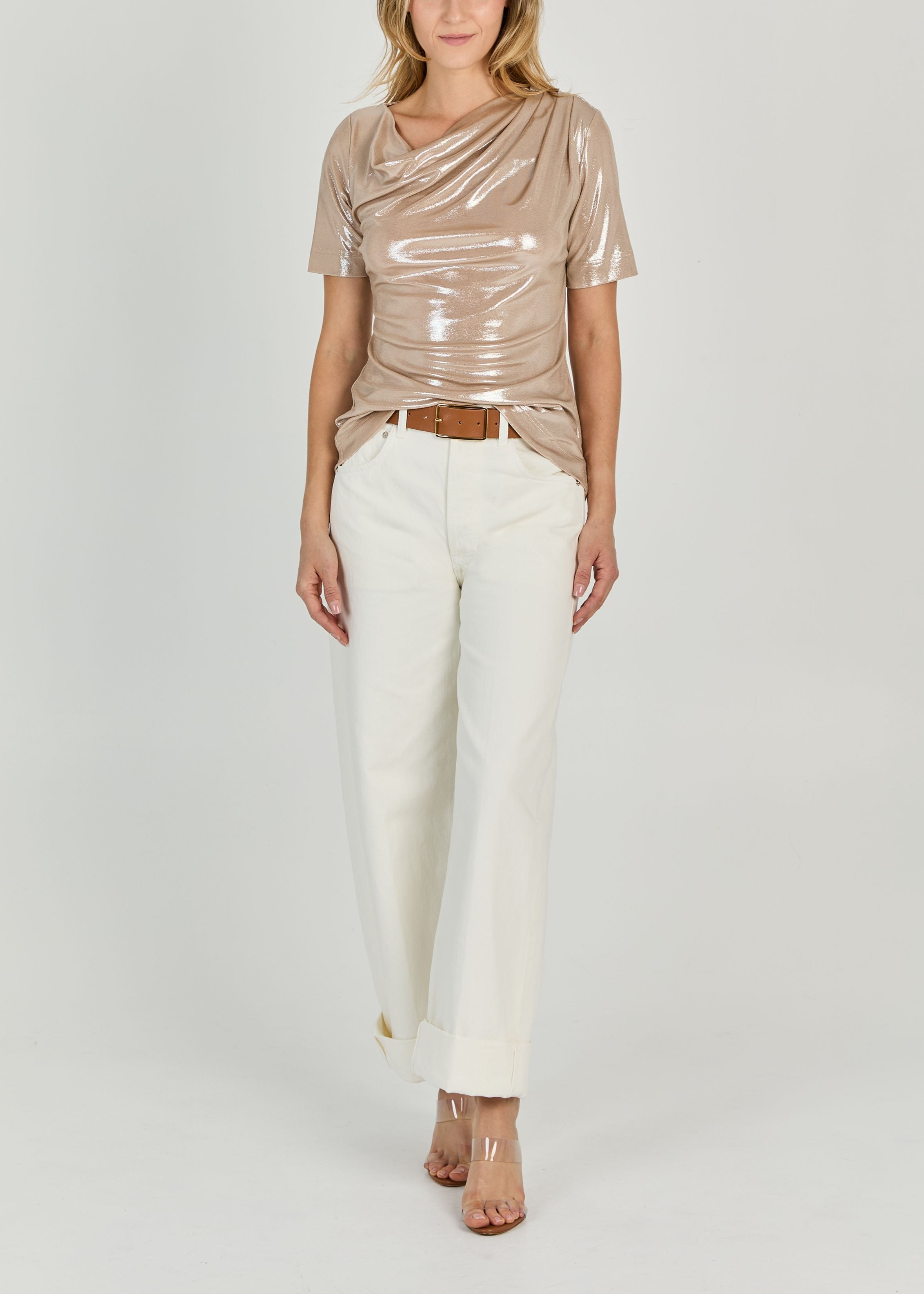 FOILED JERSEY ASYMMETRIC TOP