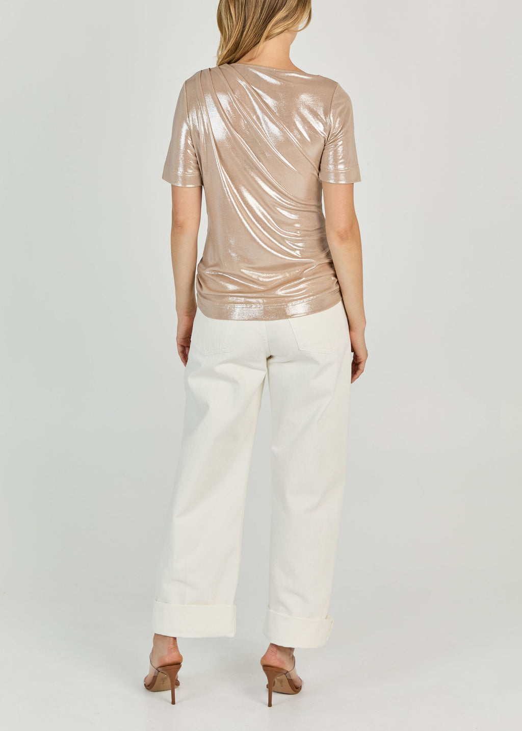 FOILED JERSEY ASYMMETRIC TOP