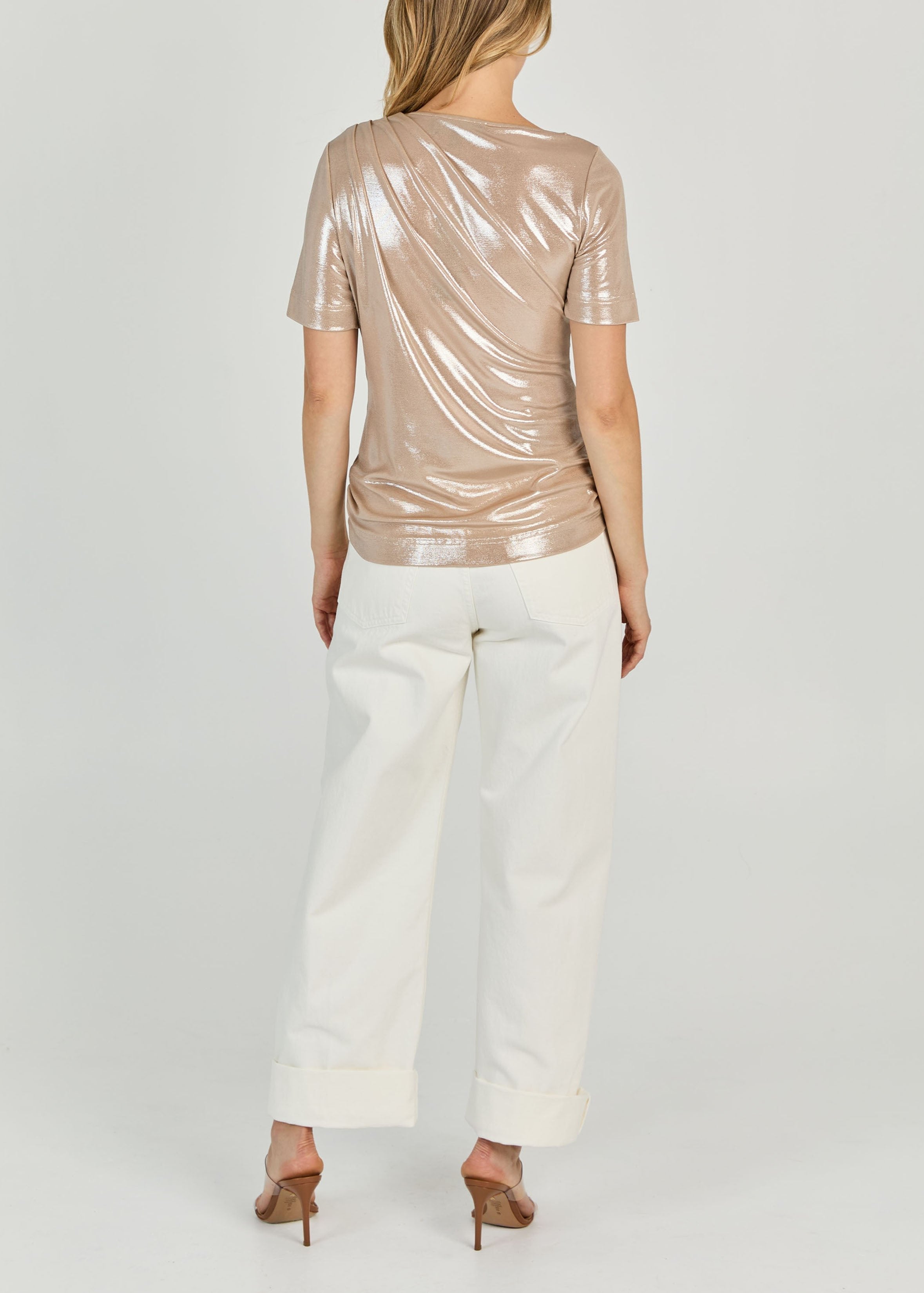 FOILED JERSEY ASYMMETRIC TOP