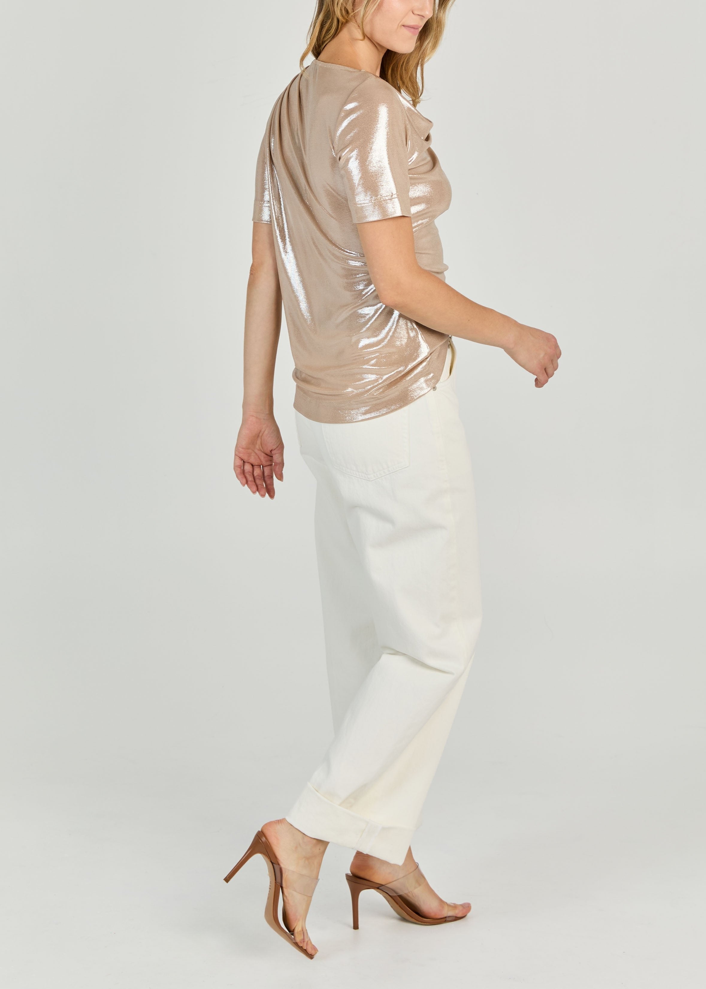 FOILED JERSEY ASYMMETRIC TOP
