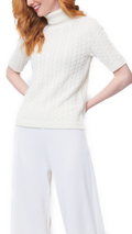 Lea Short Sleeved Cable-Knit Turtleneck, Winter White