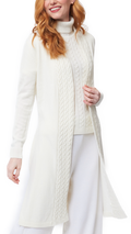 Leana Cable-Knit Belted Coat ; Winter White