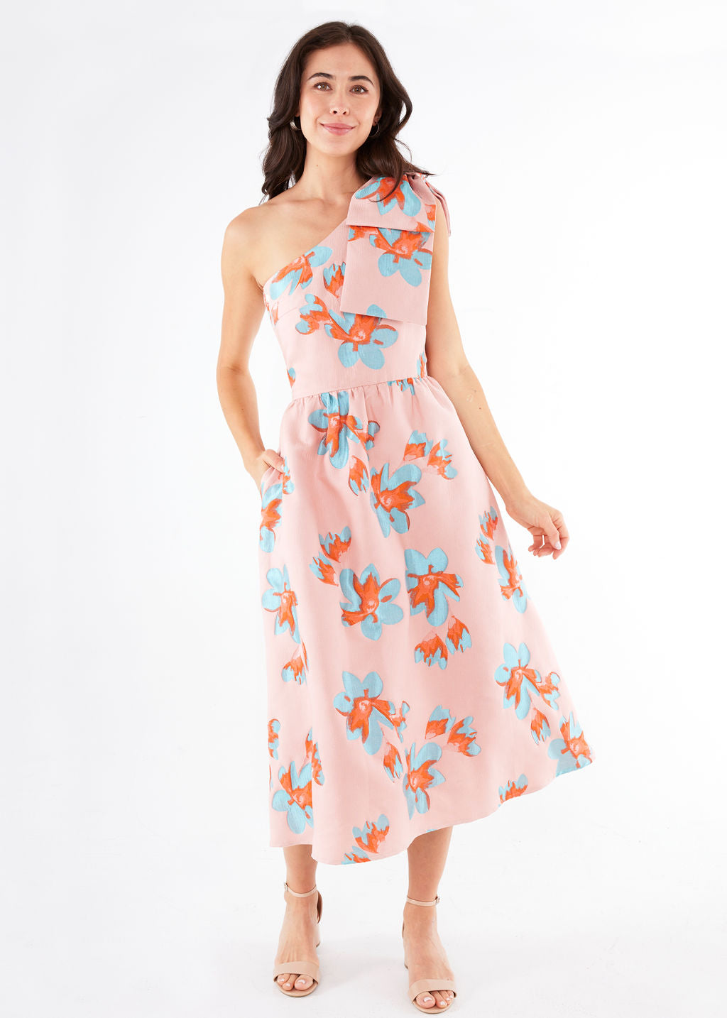 Caroline Dress Pink Plumeria Jacquard