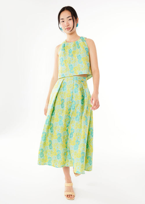 Ava Top Green Sunflower Jacquard