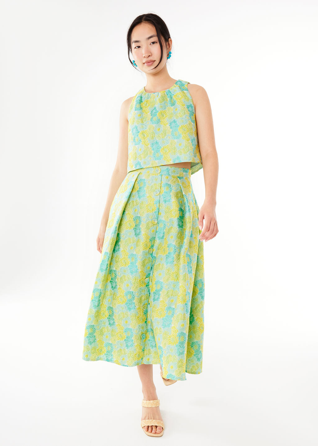 Eden Skirt Green Sunflower Jacquard