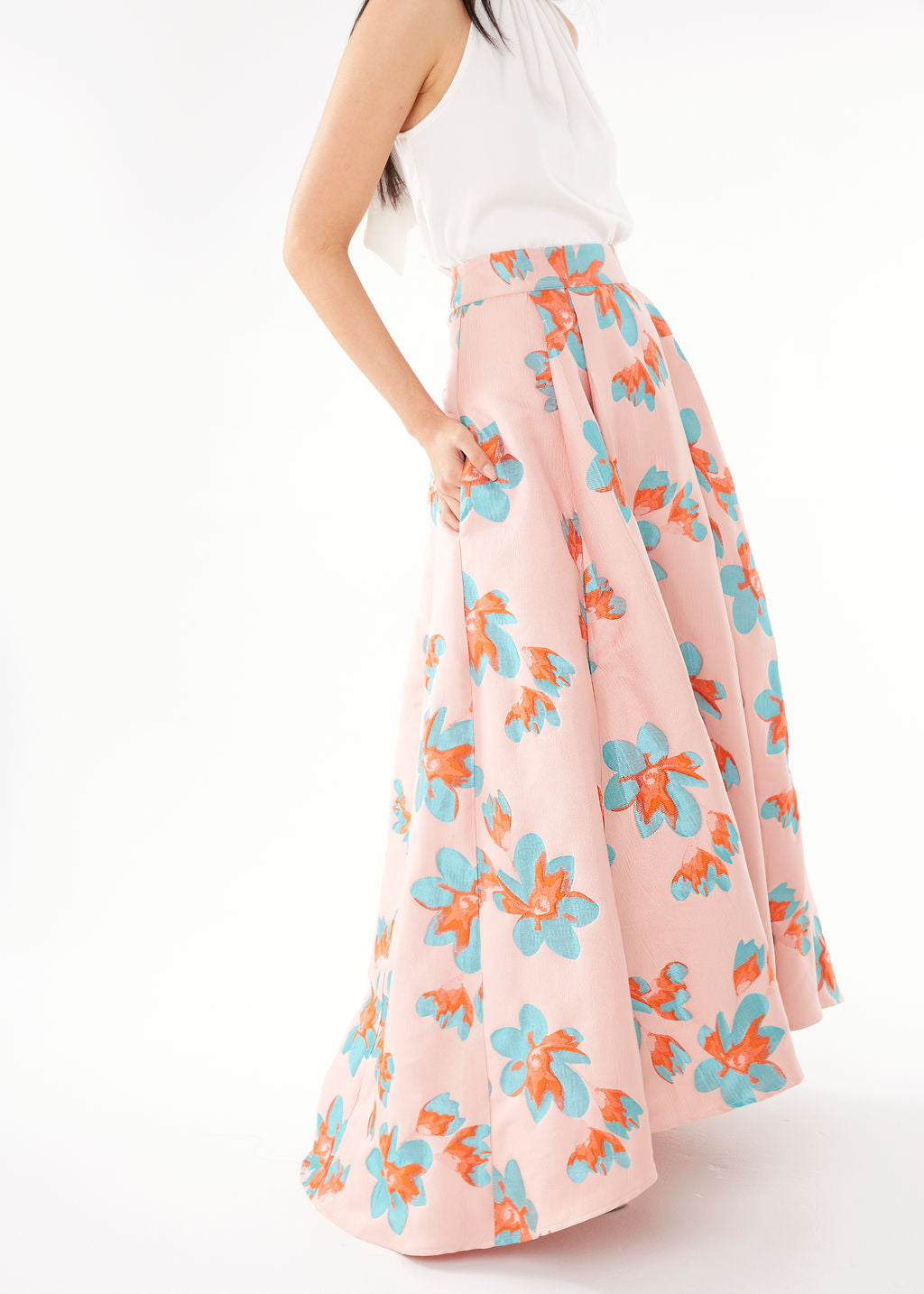 Olivia Skirt Pink Plumeria Jacquard