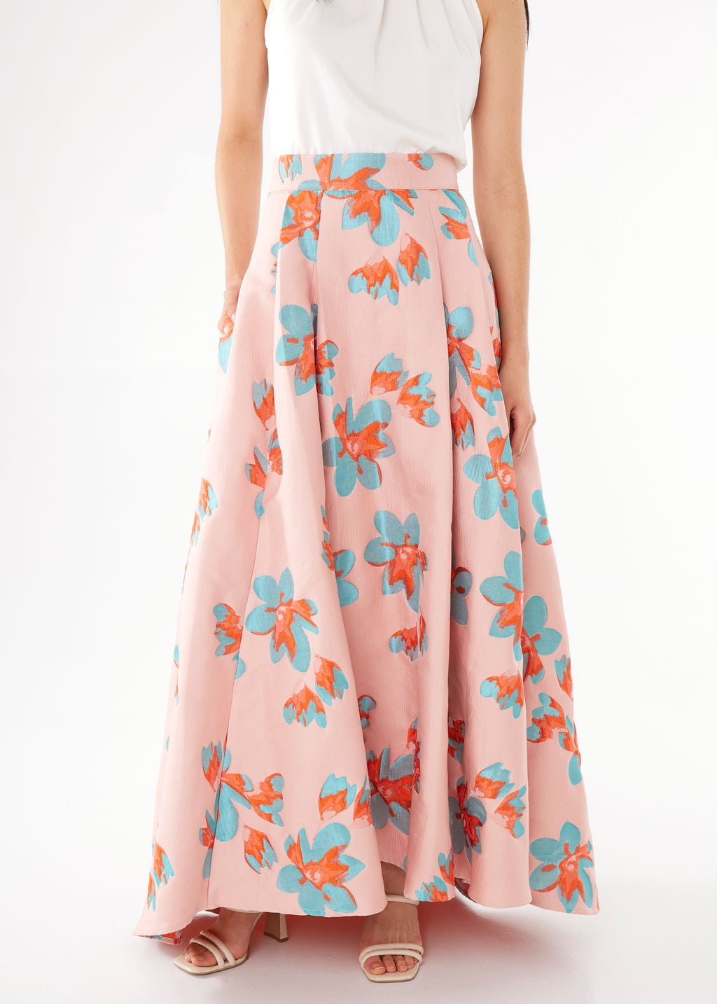 Olivia Skirt Pink Plumeria Jacquard