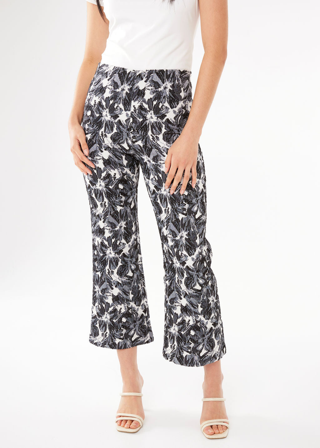 Blair Pant Black & White Hibiscus Jacquard
