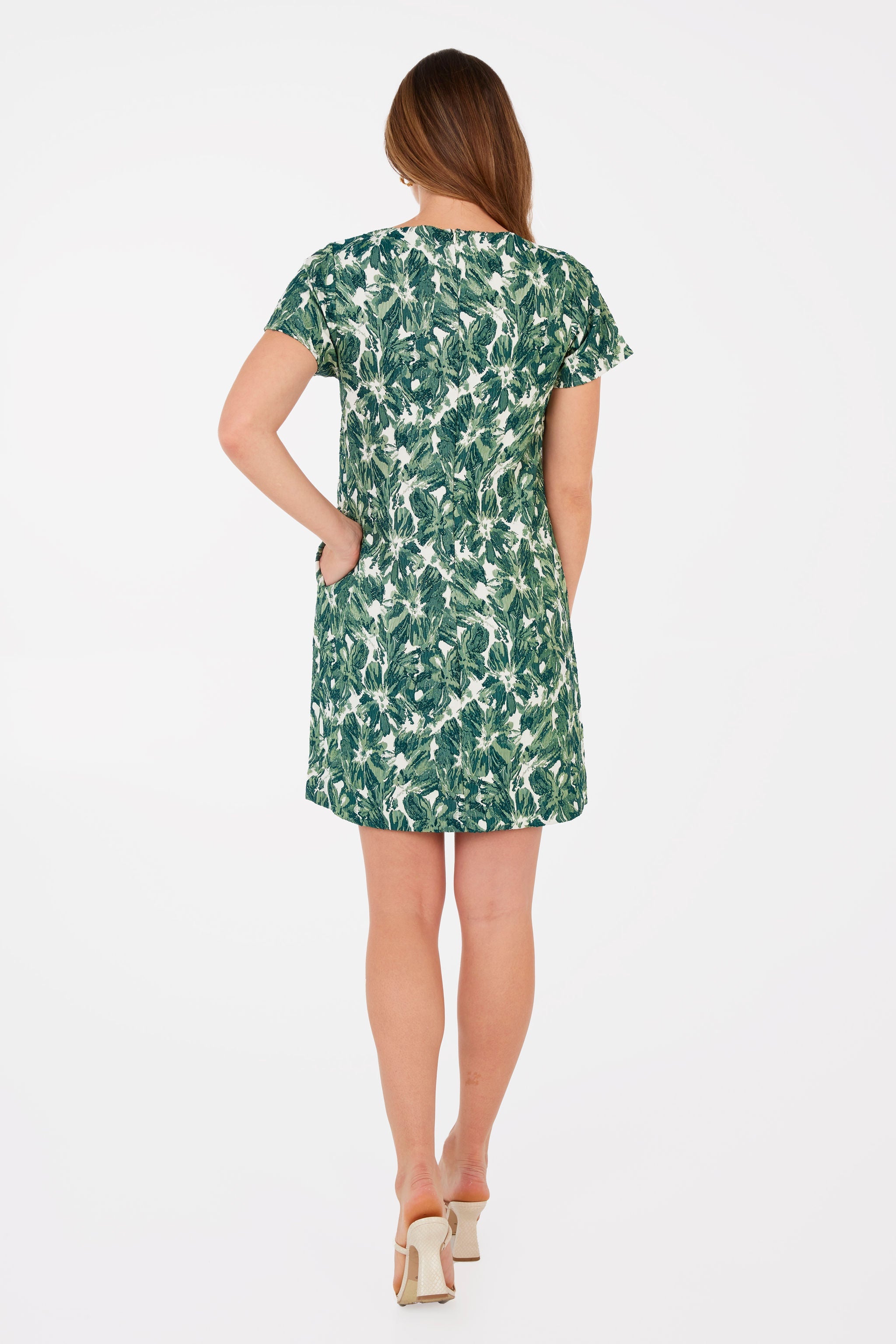 Lulu Dress Green Hibiscus Jacquard