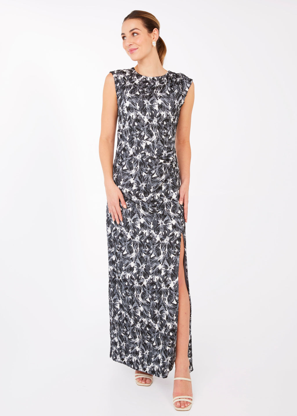 Stefanie Dress Black & White Hibiscus Jacquard