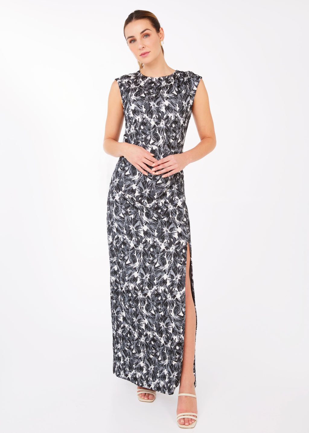 Stefanie Dress Black & White Hibiscus Jacquard