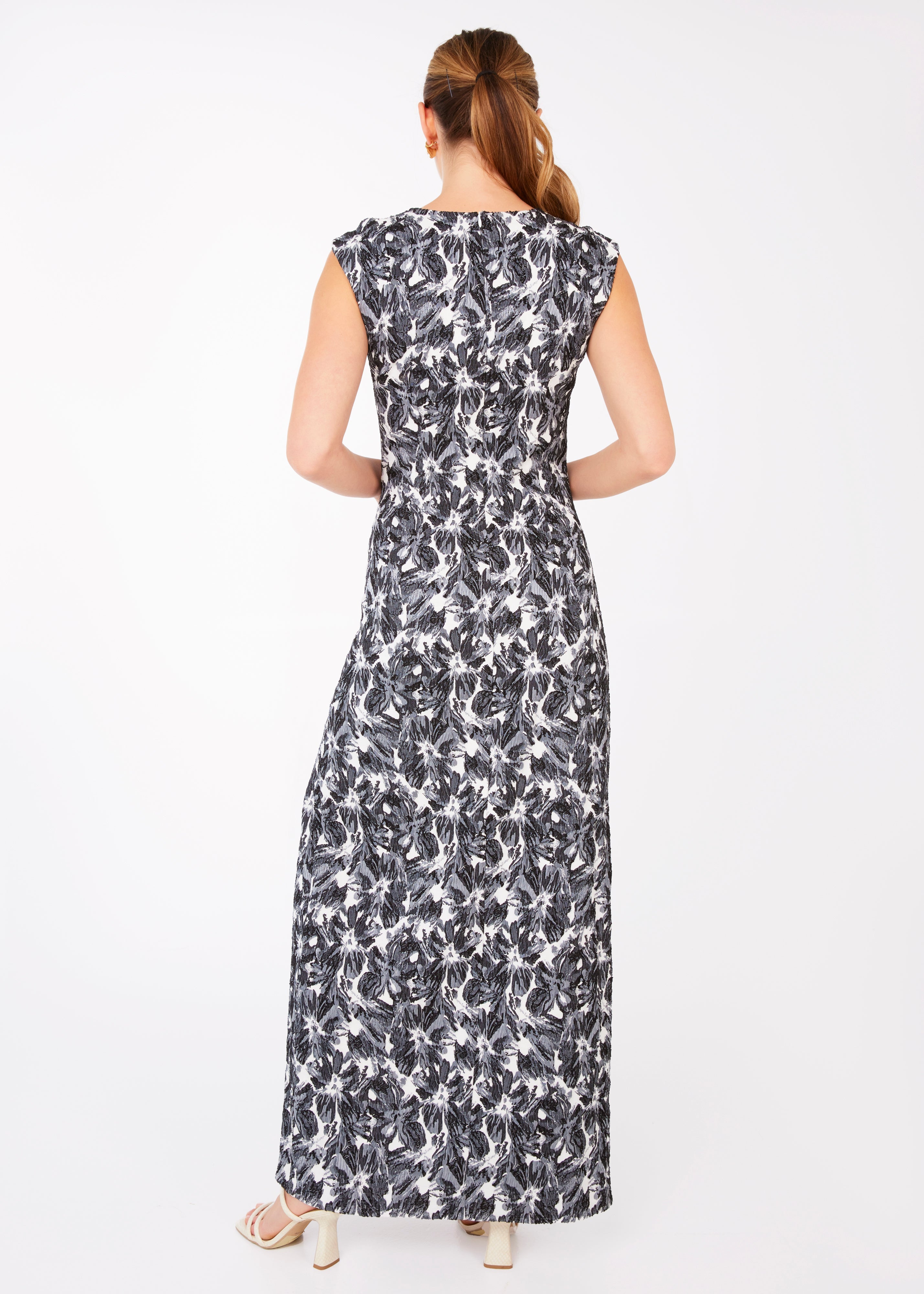 Stefanie Dress Black & White Hibiscus Jacquard