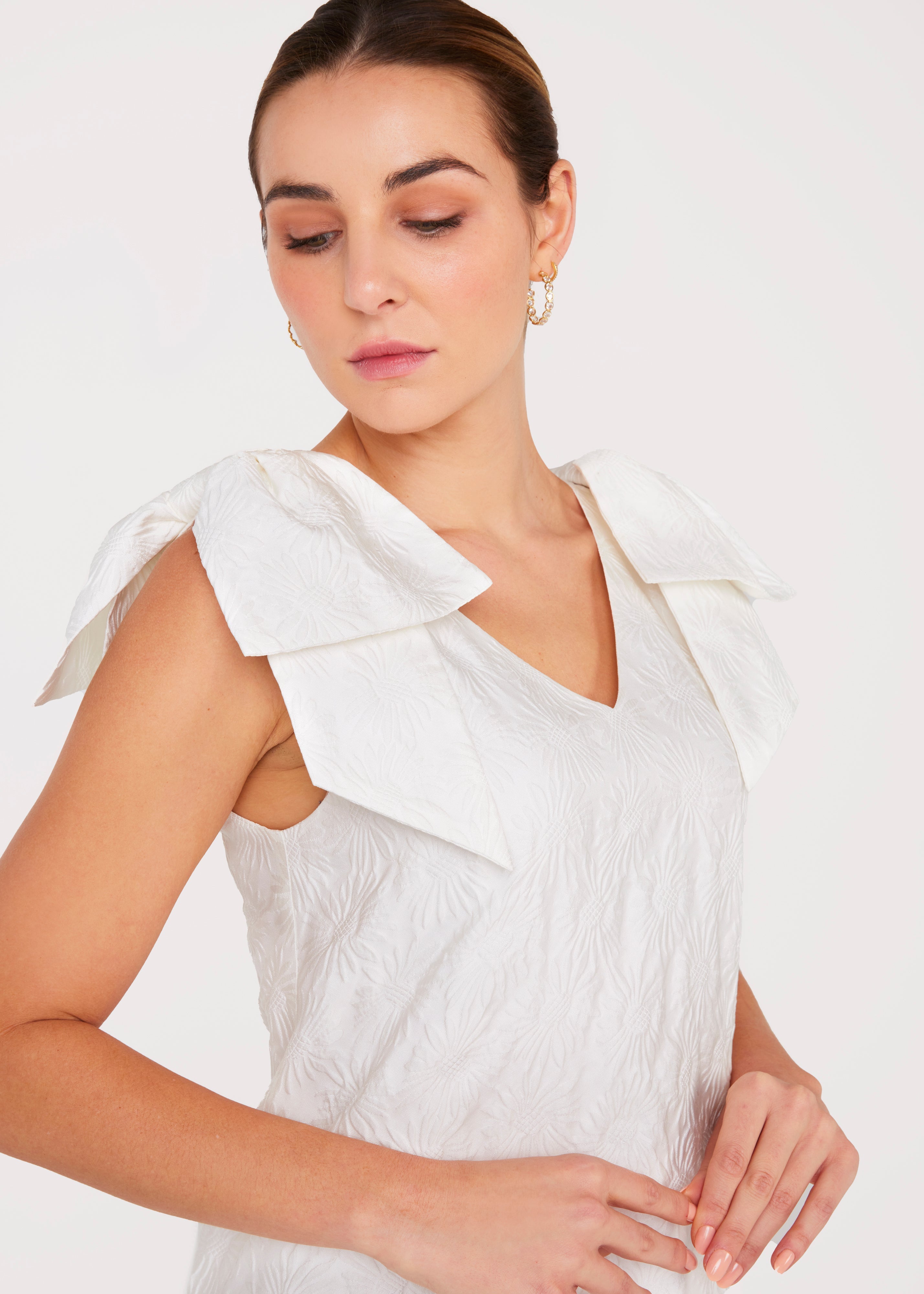 Meredith Dress White Embossed Sunflower Jacquard