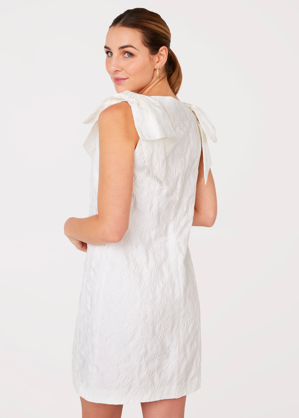 Meredith Dress White Embossed Sunflower Jacquard