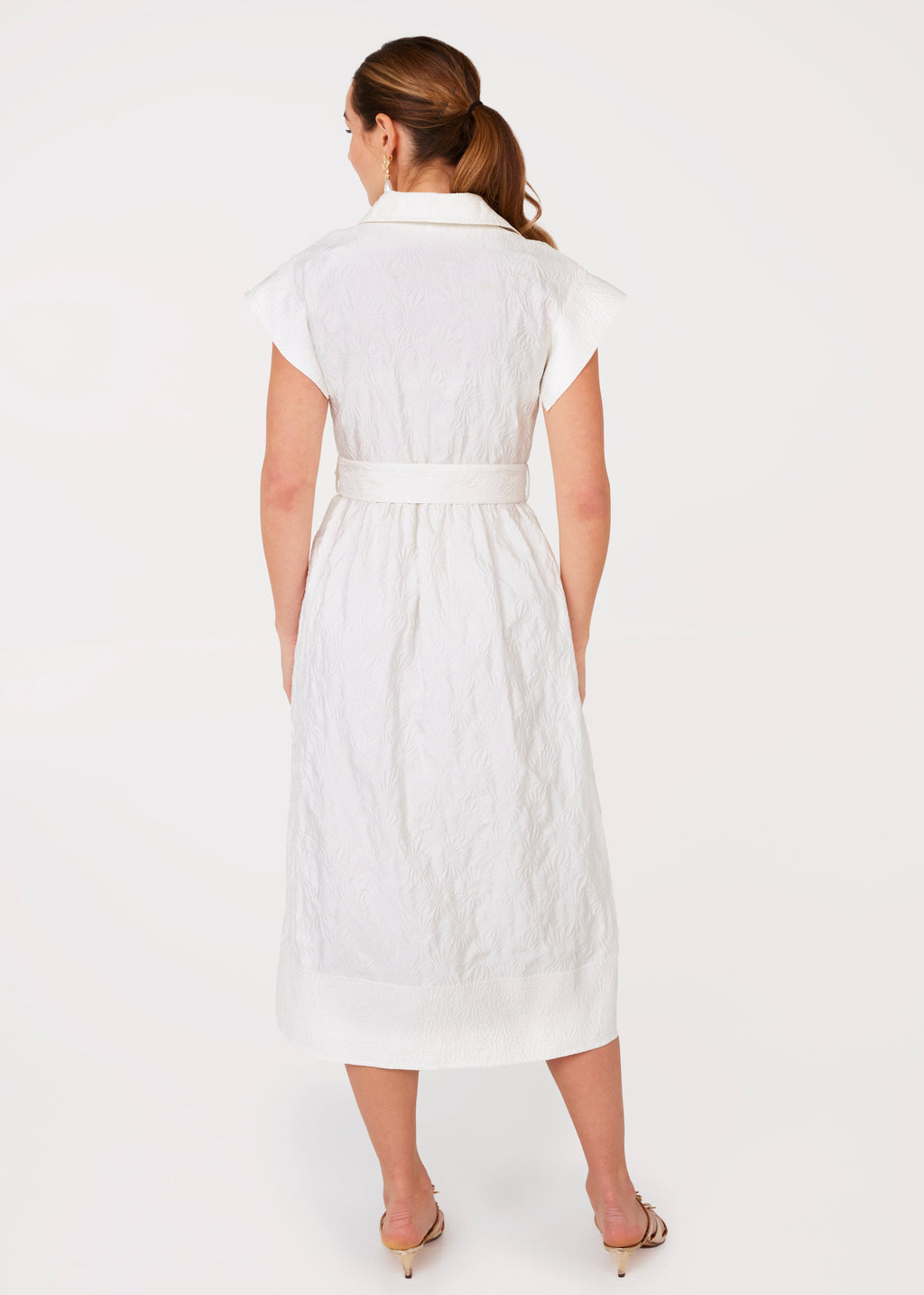 Harper Dress White Embossed Sunflower Jacquard