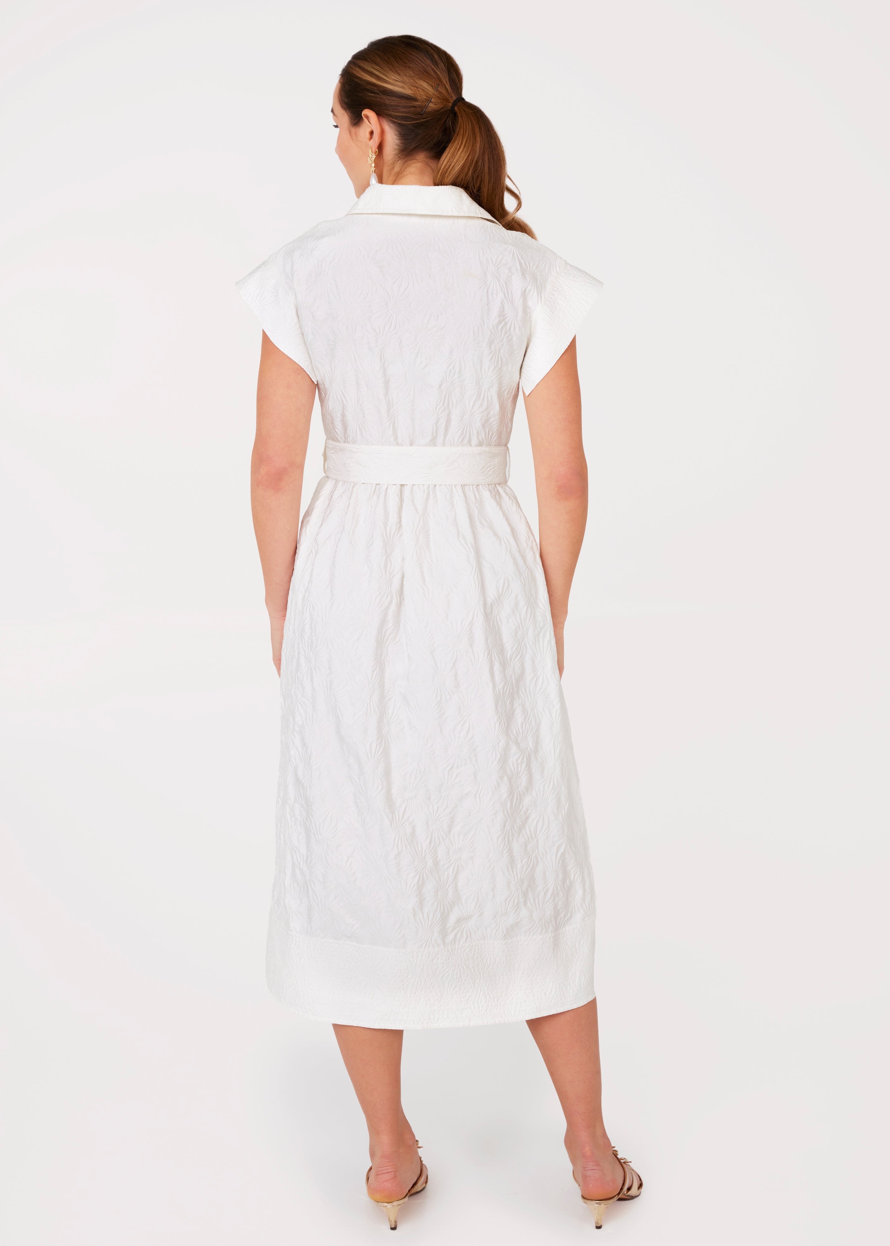 Harper Dress White Embossed Sunflower Jacquard