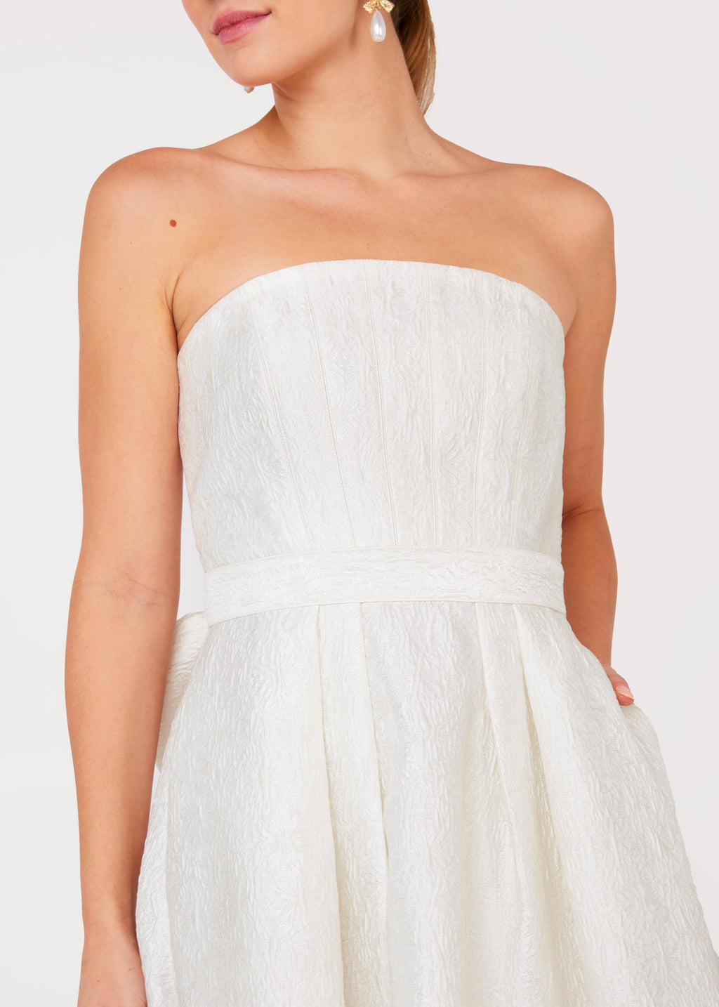 Catherine Dress White Sunflower Jacquard