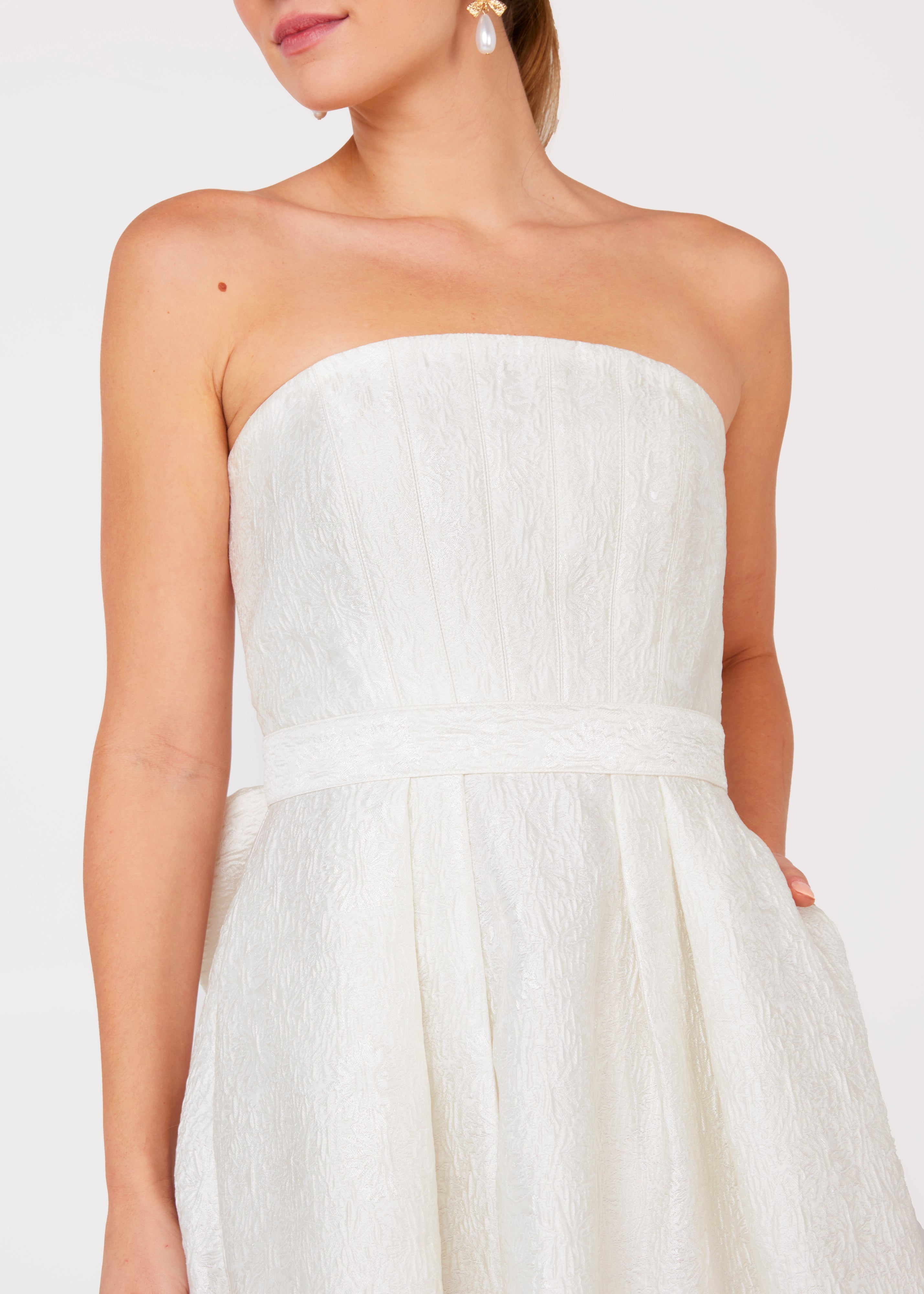 Catherine Dress White Sunflower Jacquard