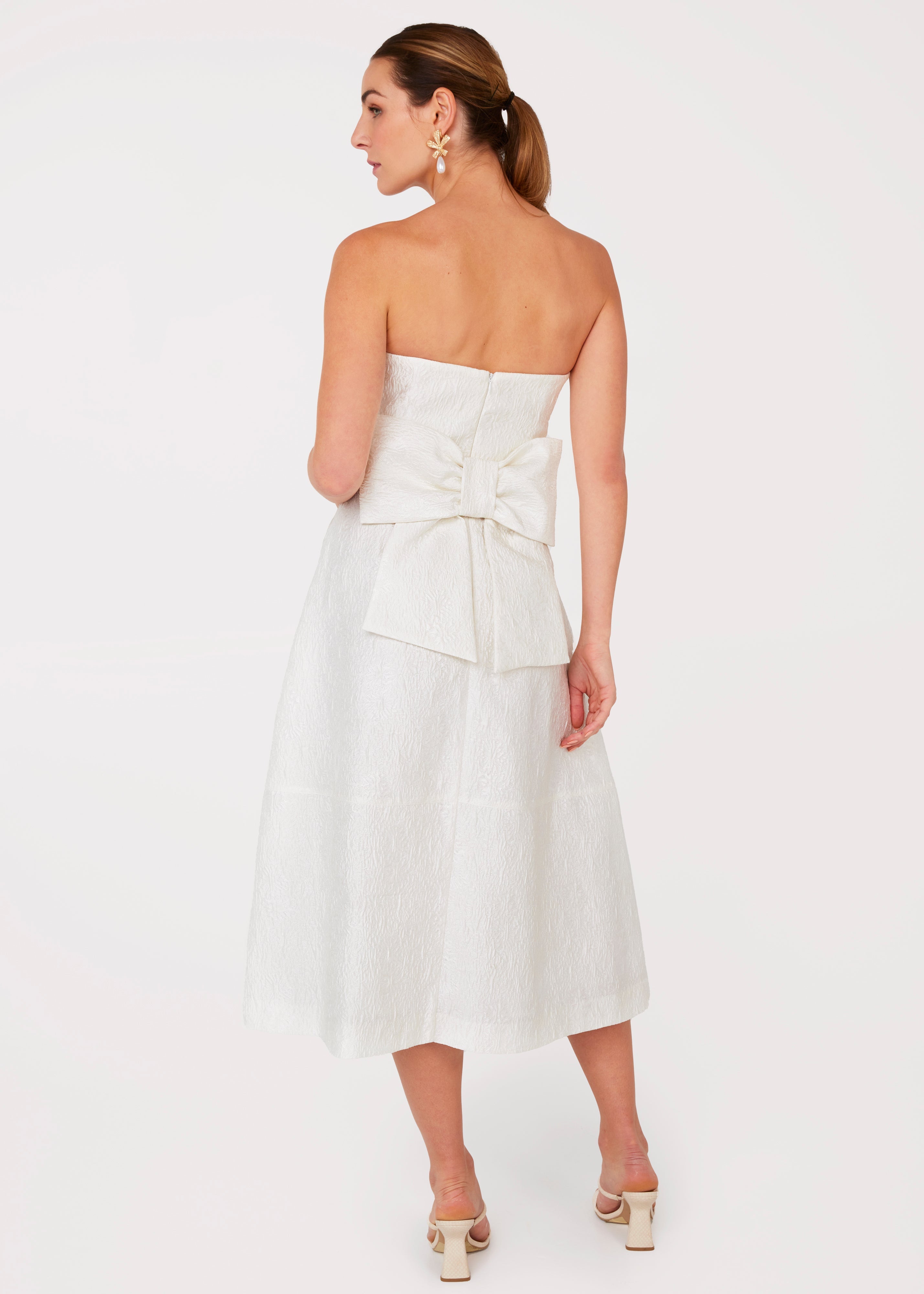 Catherine Dress White Sunflower Jacquard