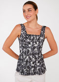 Sloane Top Black & White Hibiscus Jacquard