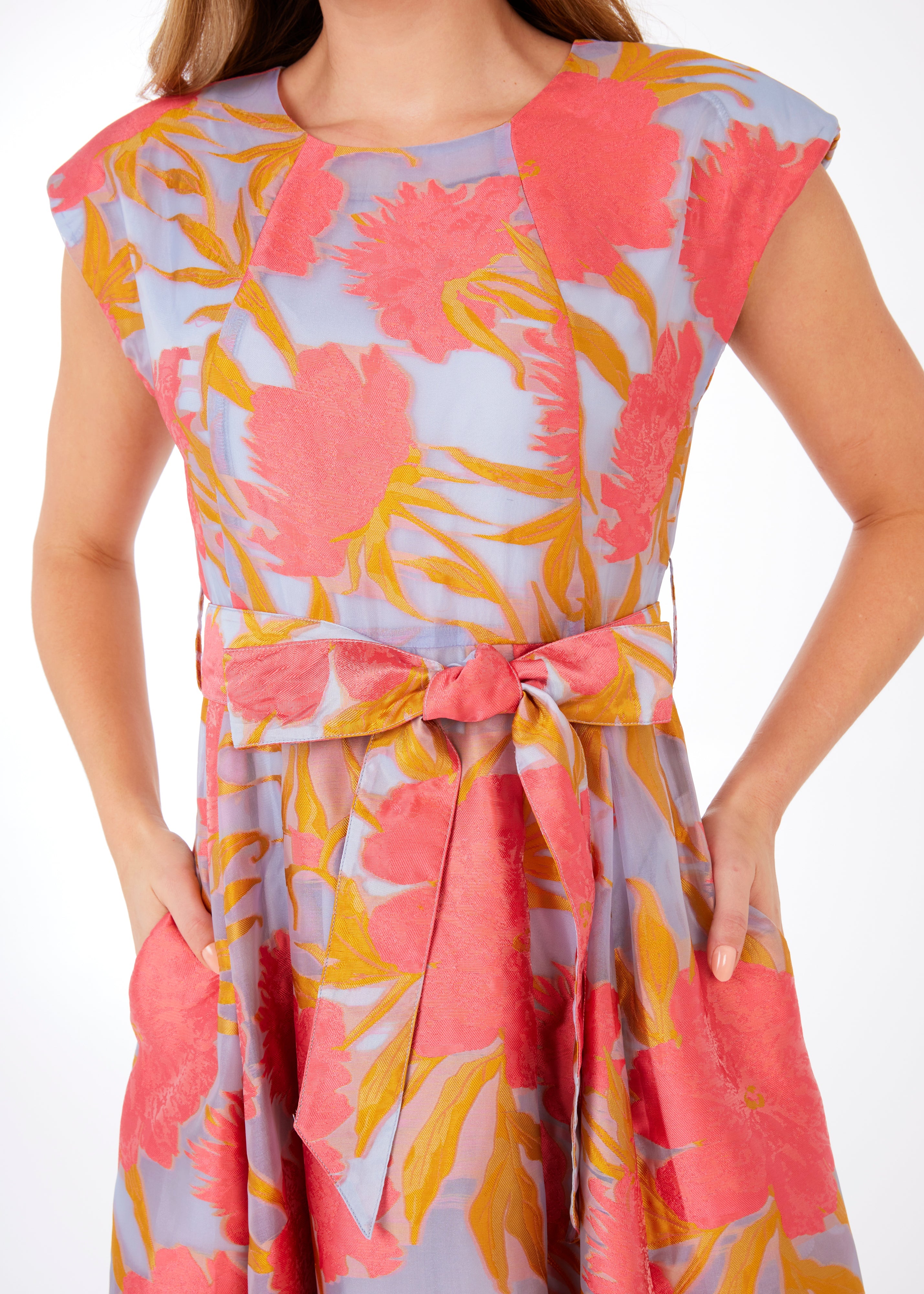 Olivia Gown Hot Coral Pansy Vine Organza
