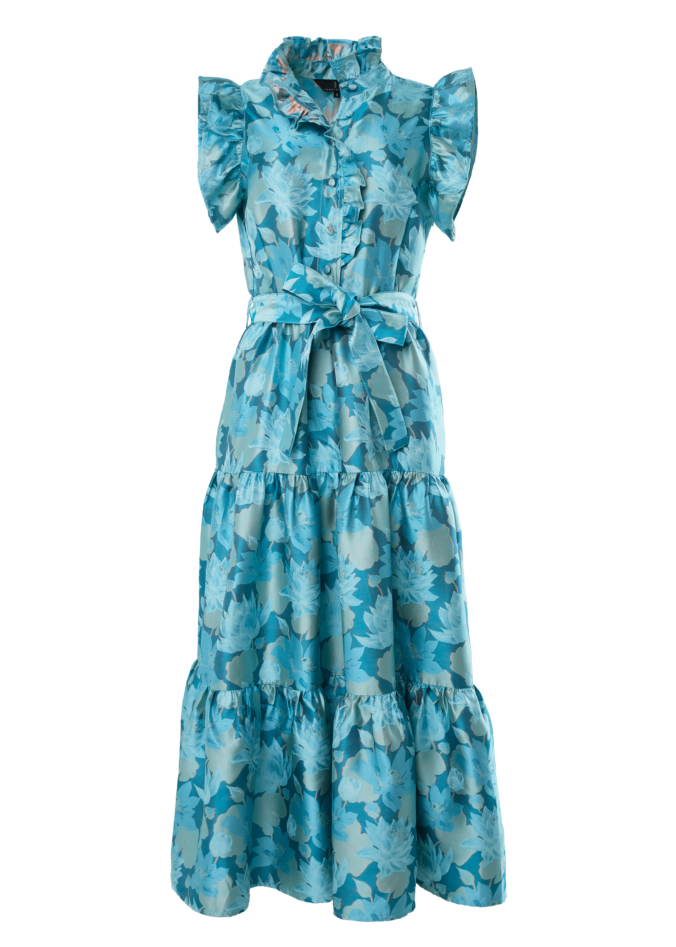 Sleeveless Sadie Maxi Dress Aqua Floral Silhouette Jacquard