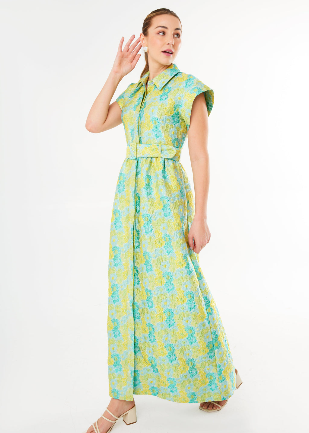 Harper Gown Green Sunflower Jacquard