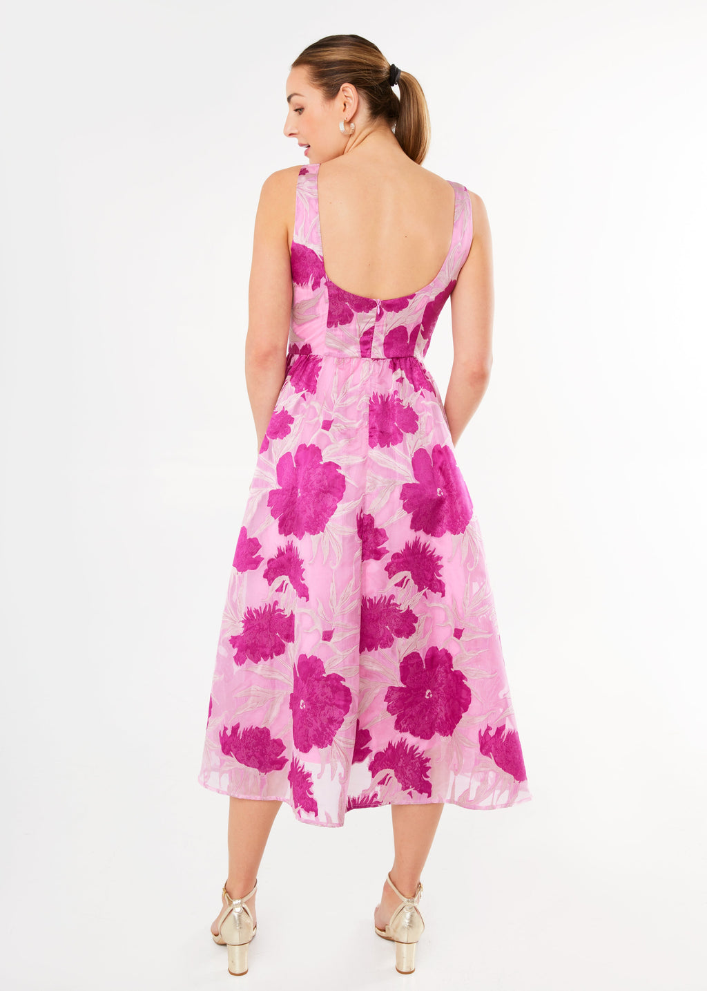 Victoria Dress Magenta Pansy Vine Organza