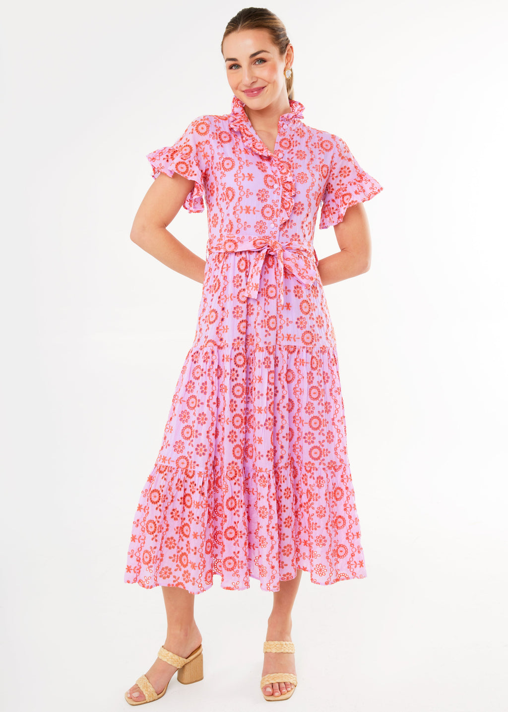 Sadie Maxi Dress Lavender Coral Eyelet